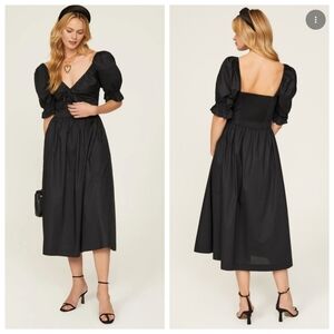 Hill House Home Ophelia Nap Dress XL Black Puff Sleeve Midi Romantic Feminine